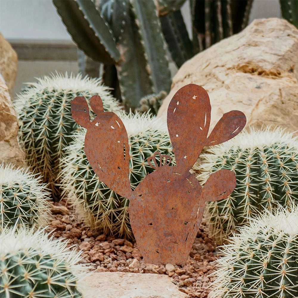 Rustic Metal Cactus Garden Stake