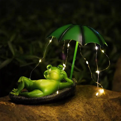 Solar Umbrella Frog Statue