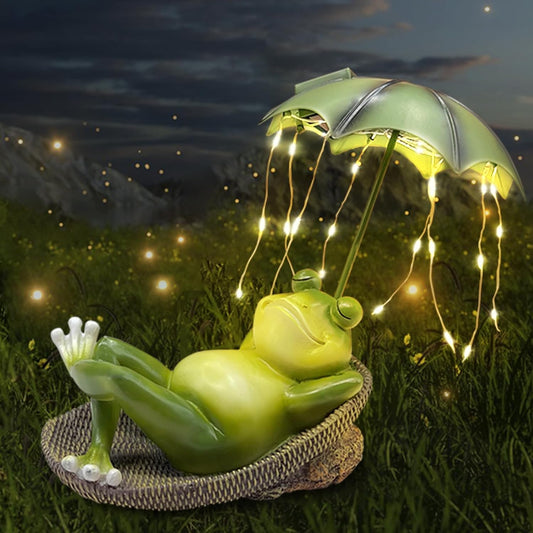 Solar Umbrella Frog Statue