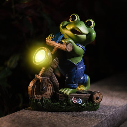 Solar Cycling Frog Lights Statues