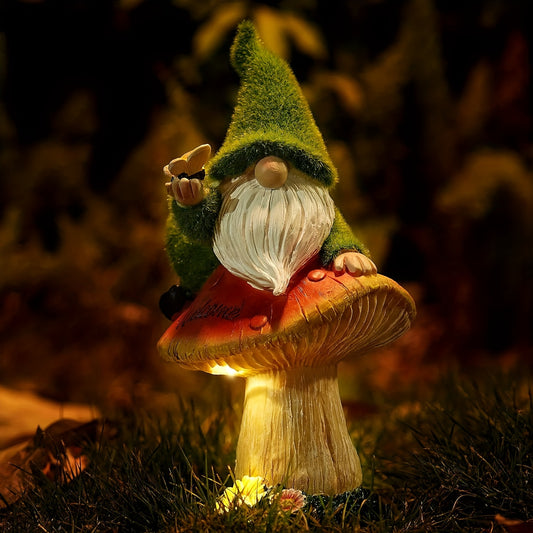 Solar Gnome with Mushroom Statue Lights